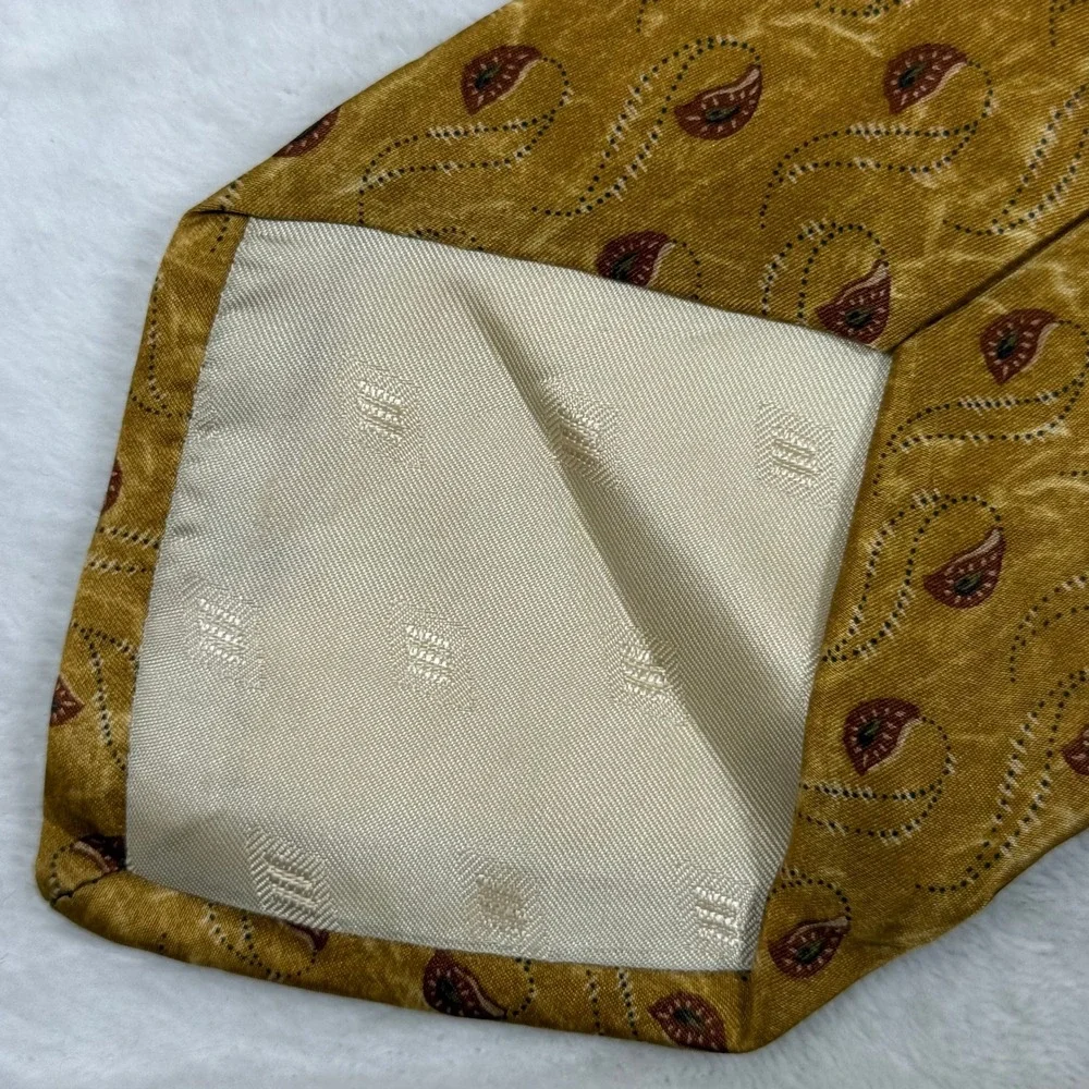 Joseph Abboud Mens Silk Tie Gold Mustard Yellow Paisley Made in Italy